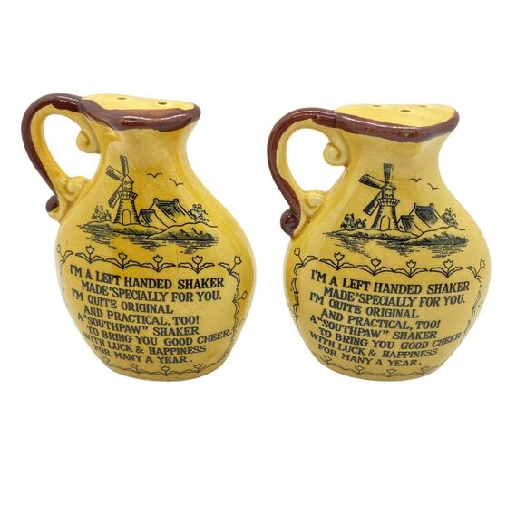 Novelty Salt Pepper Shakers Vintage 1970s Smith Western Yellow Brown Left Handed - Picture 1 of 15